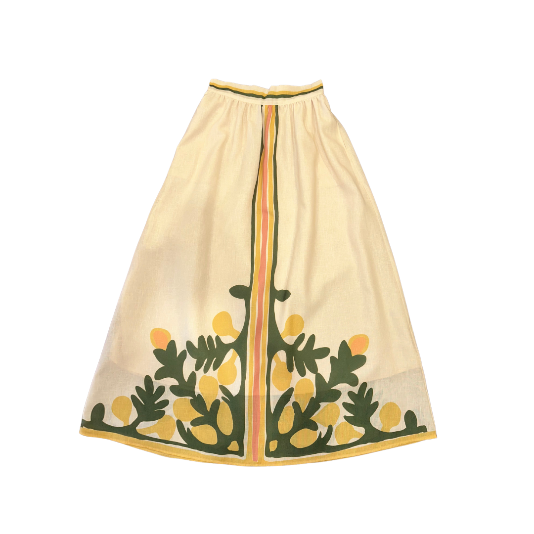 Engineered Lemon Print Maxi Skirt