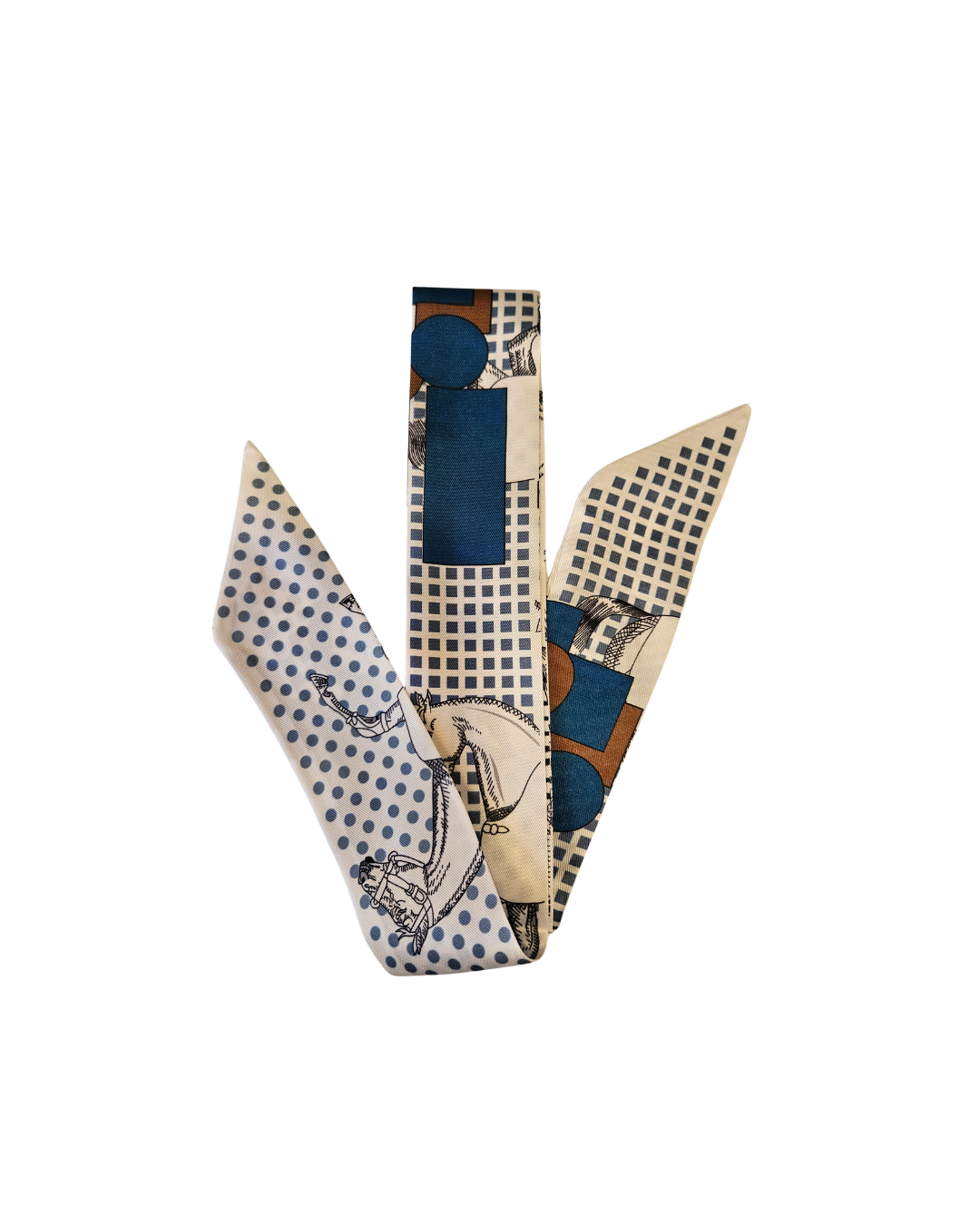 White and Blue Multi Print Twilly