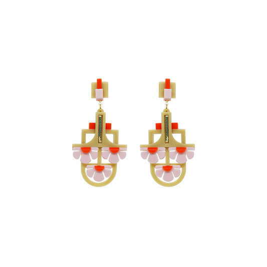 Handmade Acrylic Earring Pendant Three Flowers {Khaki}