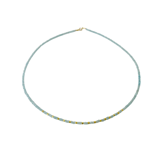 Delicate Gold Nugget Necklace Blue Zircon