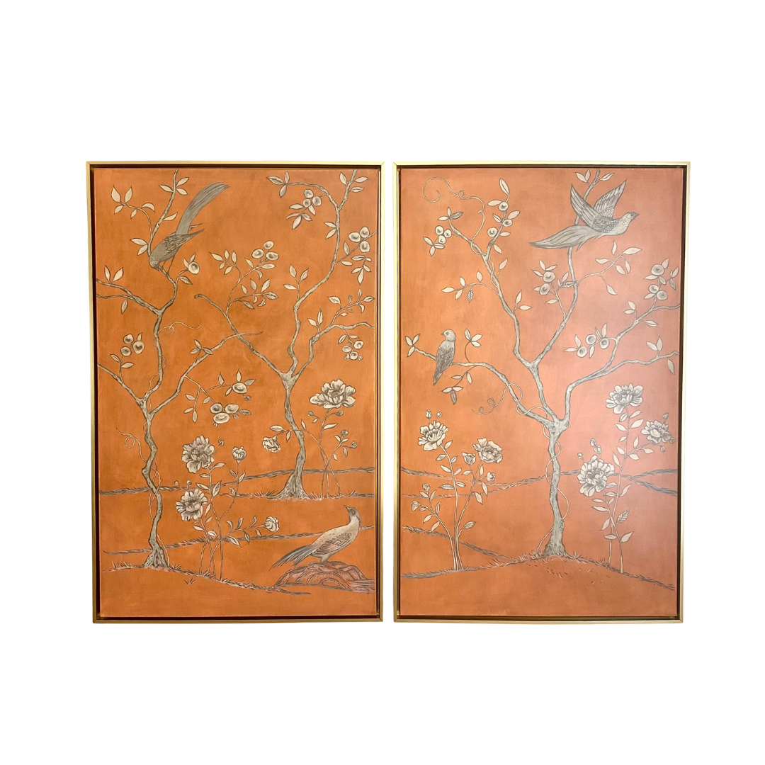 Coral Chinoiserie Panels