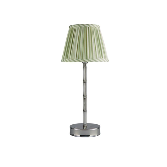 Rechargeable Bamboo Lamp with Sage Green Striped Shade