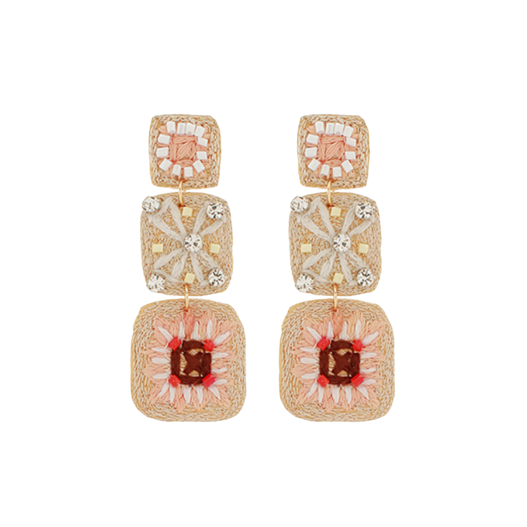 Embroidered Square Tier Earrings