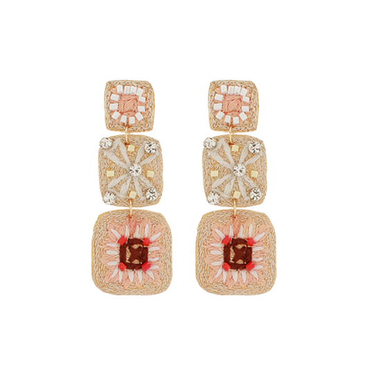 Embroidered Square Tier Earrings