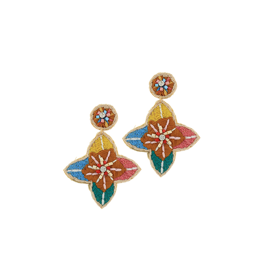 Embroidered Clover Drop Earrings