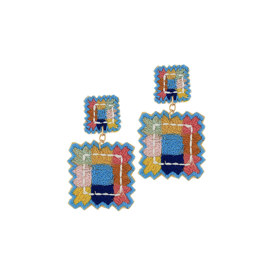 Embroidered Square Drop Earrings
