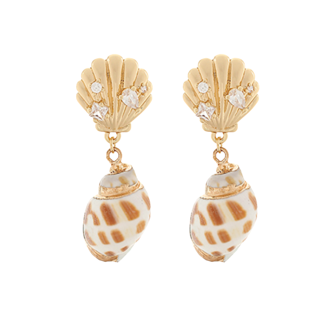 Pave Shell Dangle Earrings