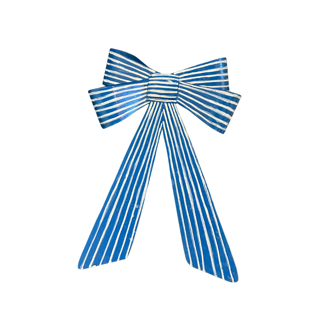 Hand Painted Blue Stripe Bow Ornament
