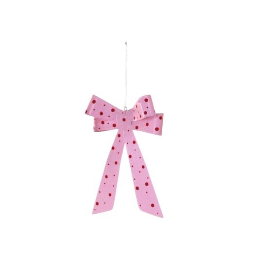 Pink + Red Dotted Bow Ornament