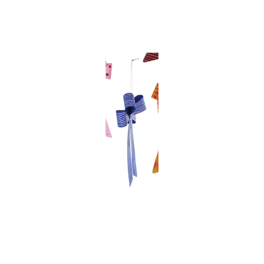 Blue +White Striped Bow Ornament