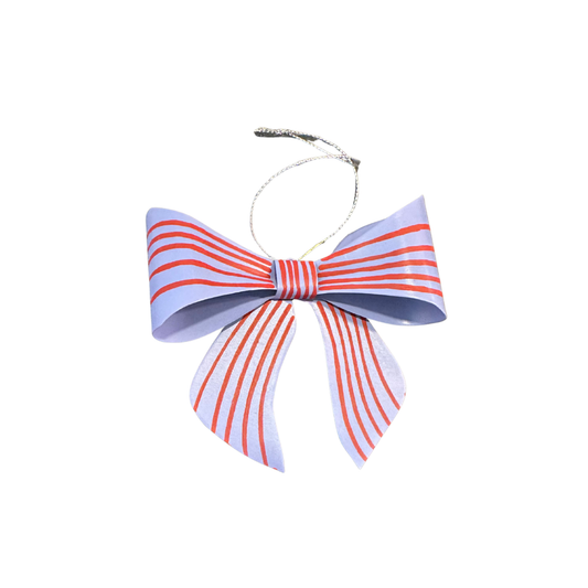 Hand Painted Bow Ornament {Lavender + Red Stripe}