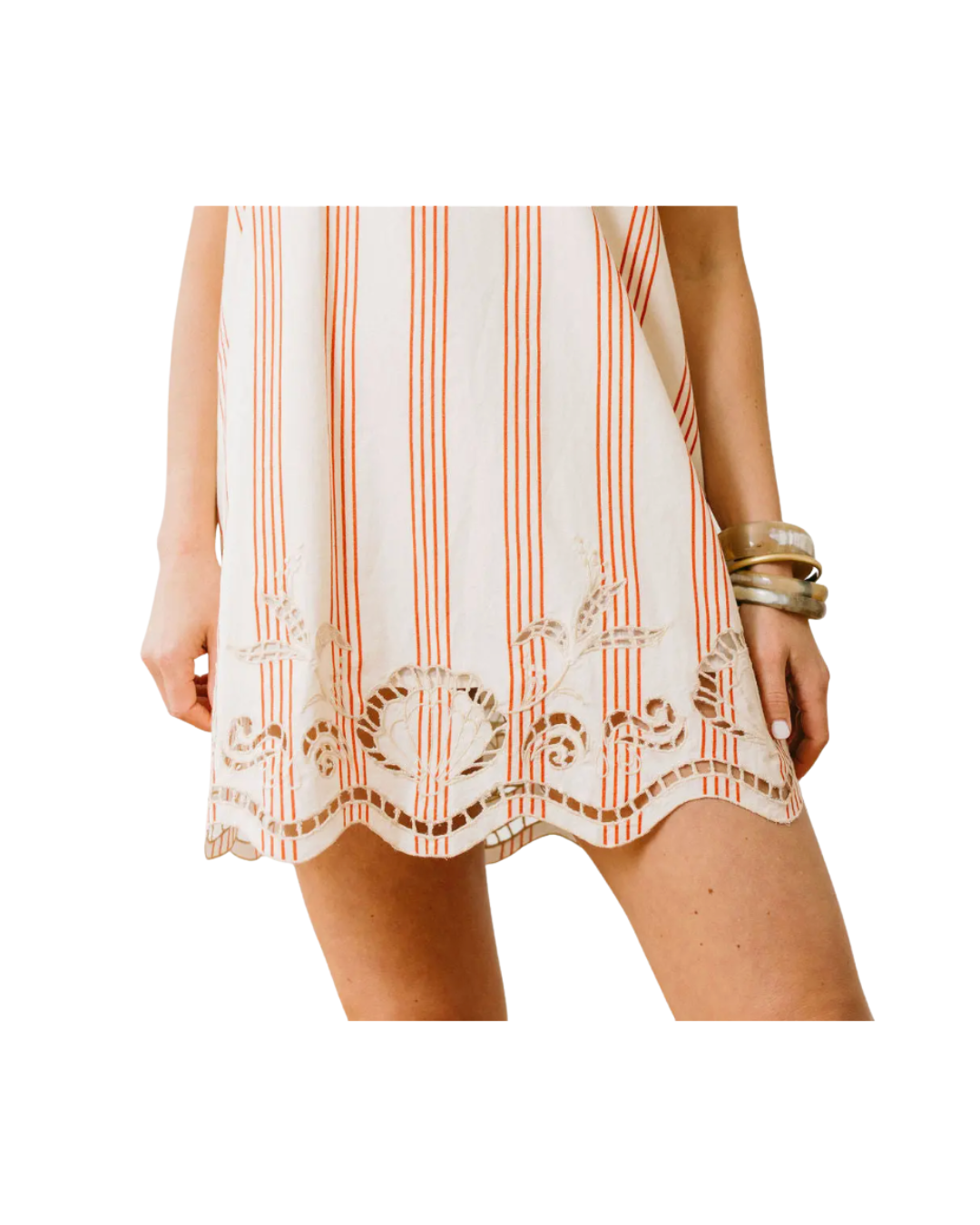 Cherry Pinstripe with Embroidery Shoreline Dress
