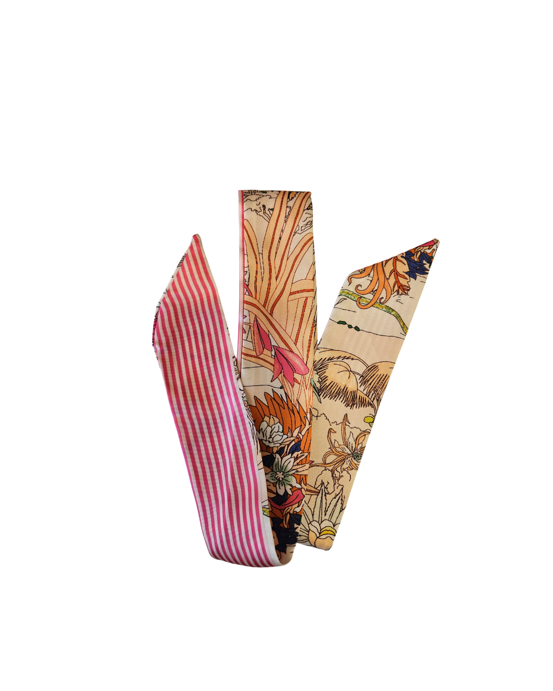 Pink Stripe and Floral Pattern Twilly