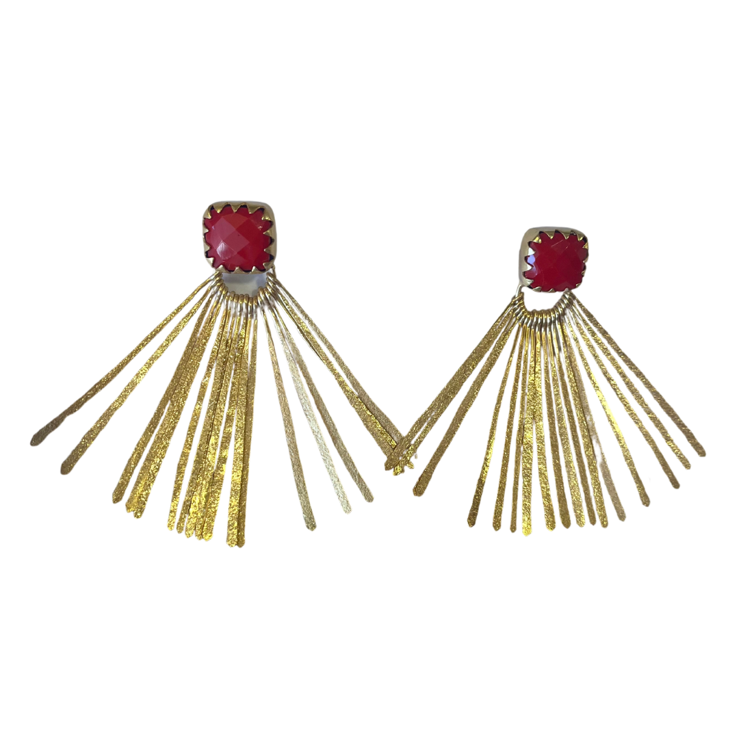Vintage Earrings {Red Stone with Fringe}