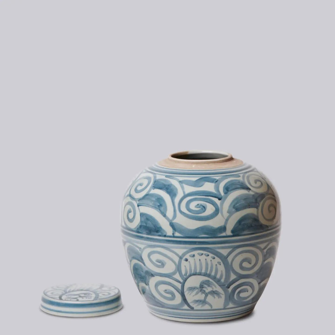 Curlicue Blue & White Porcelain Storage Jar