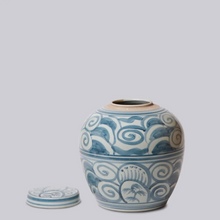 Load image into Gallery viewer, Curlicue Blue &amp; White Porcelain Storage Jar