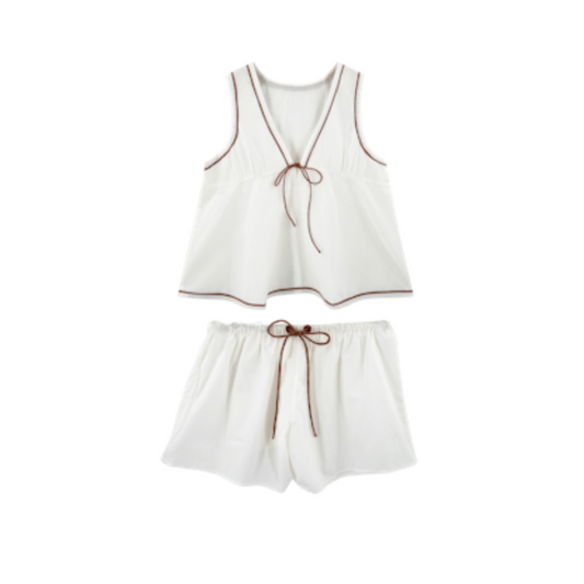 Pajama Top Short &Camisole Set {White}