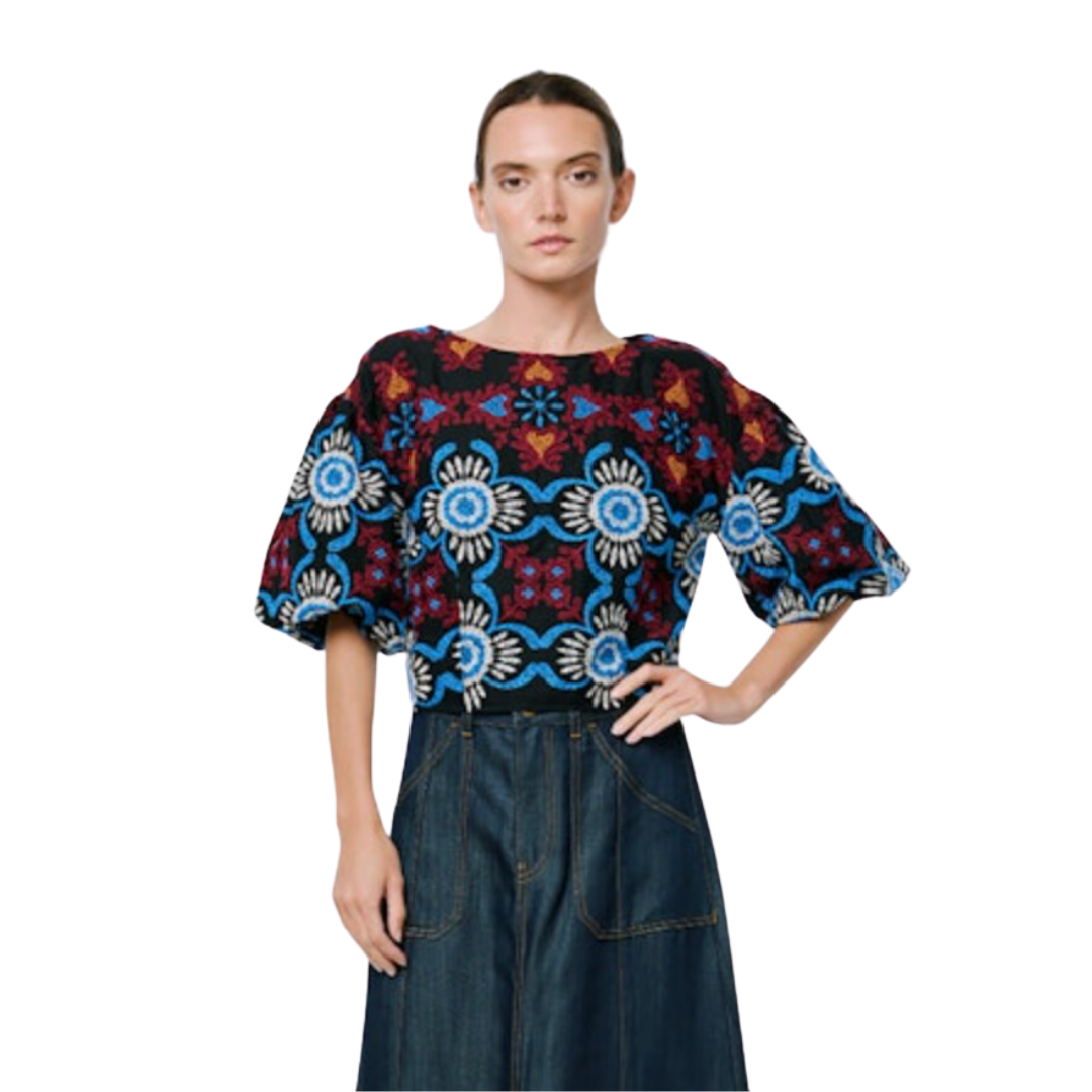 Willa Embroidered Puff Sleeve Top