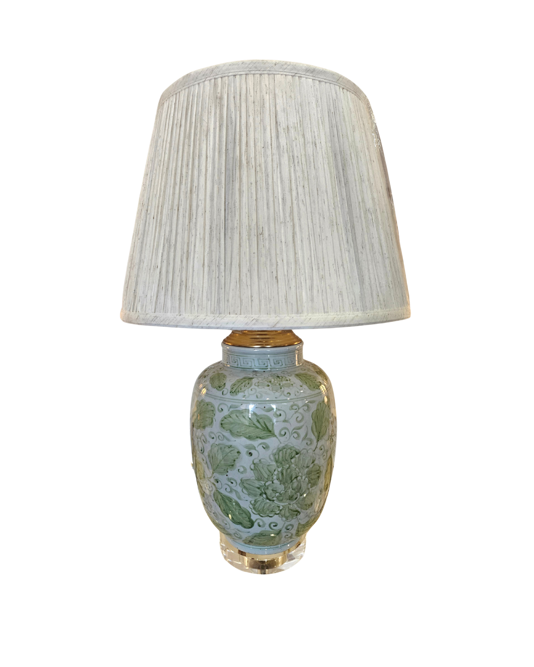 Green and White Floral Melon Vase Lamp