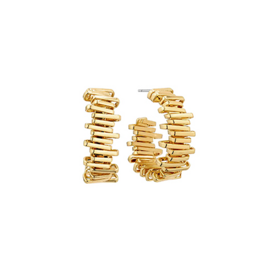 Gold Textured Square Hoops