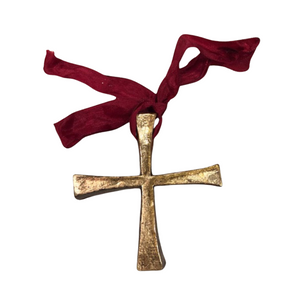 Gold Cross with Bow Ornament 4.25"
