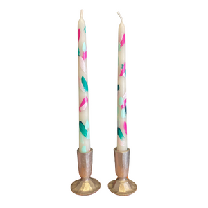 Hand Painted Tapers, Pink + Green {Set of 2}