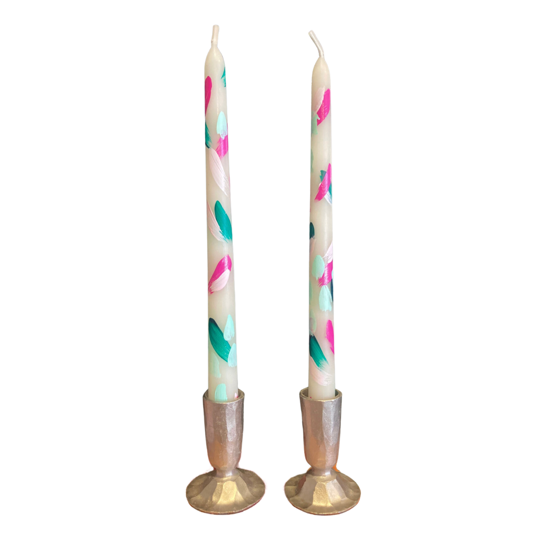 Hand Painted Tapers, Pink + Green {Set of 2}