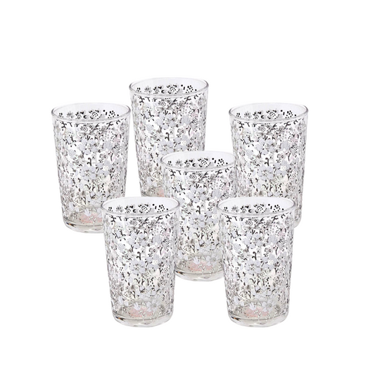 Clear Eden Flower Tea Glasses {Set of 6/Silver}