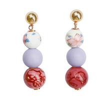 Load image into Gallery viewer, Printed Flower Ceramic Ball Drop Earrings