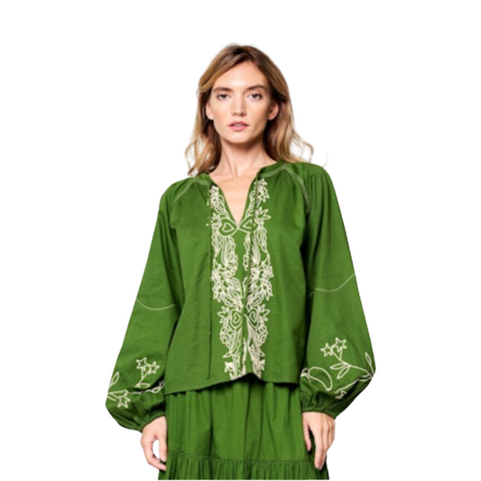 Gracie Pomegranate Embroidered Blouse