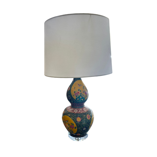 Yellow Rose Famille Gourd Lamp