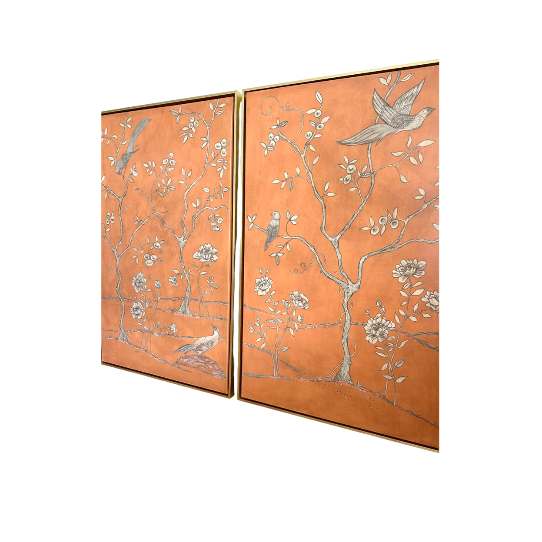 Coral Chinoiserie Panels