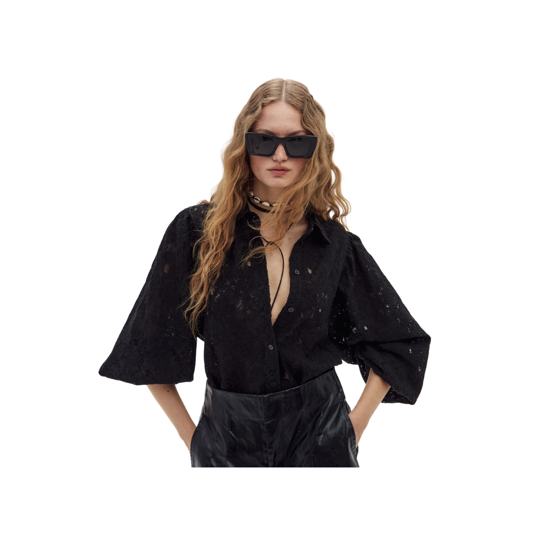 Claire Cotton Lace Shirt {Black}