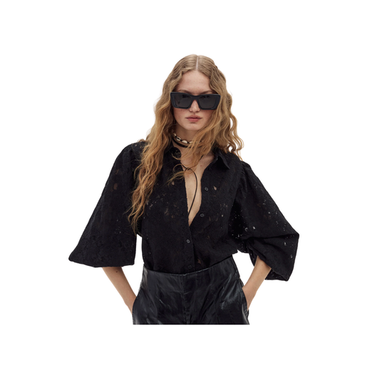Claire Cotton Lace Shirt {Black}