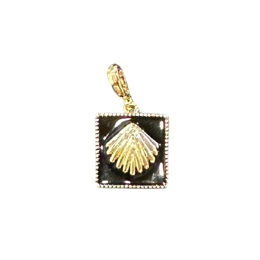 Black Enamel Square Shell Charm
