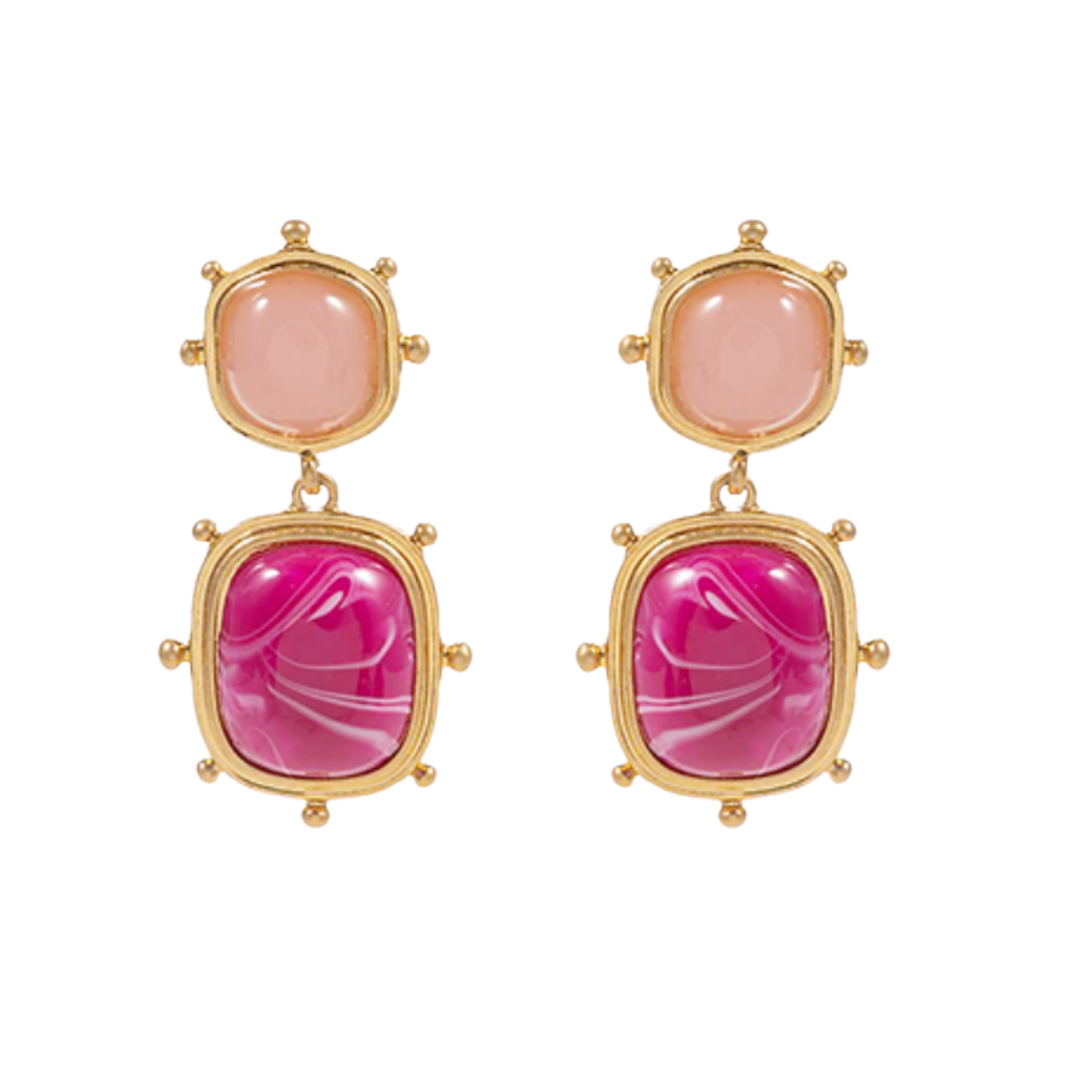 Studded Square Stone Dangle Earrings