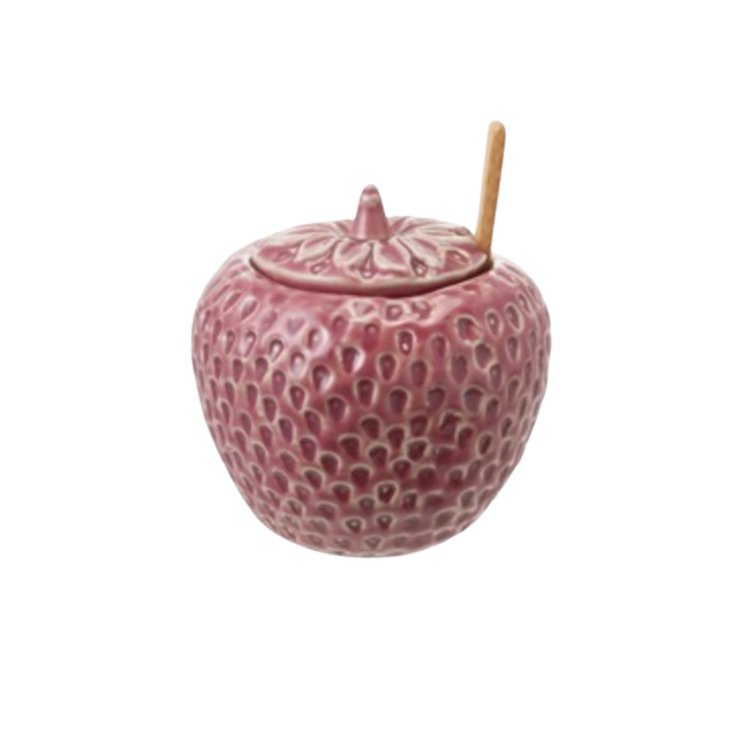Strawberry Sugar Jar With Bamboo Spoon