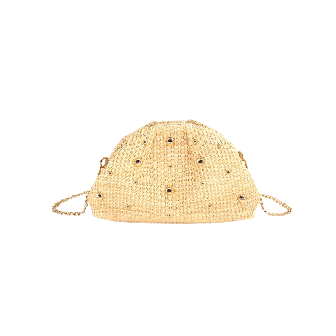 Studded Raffia Clutch