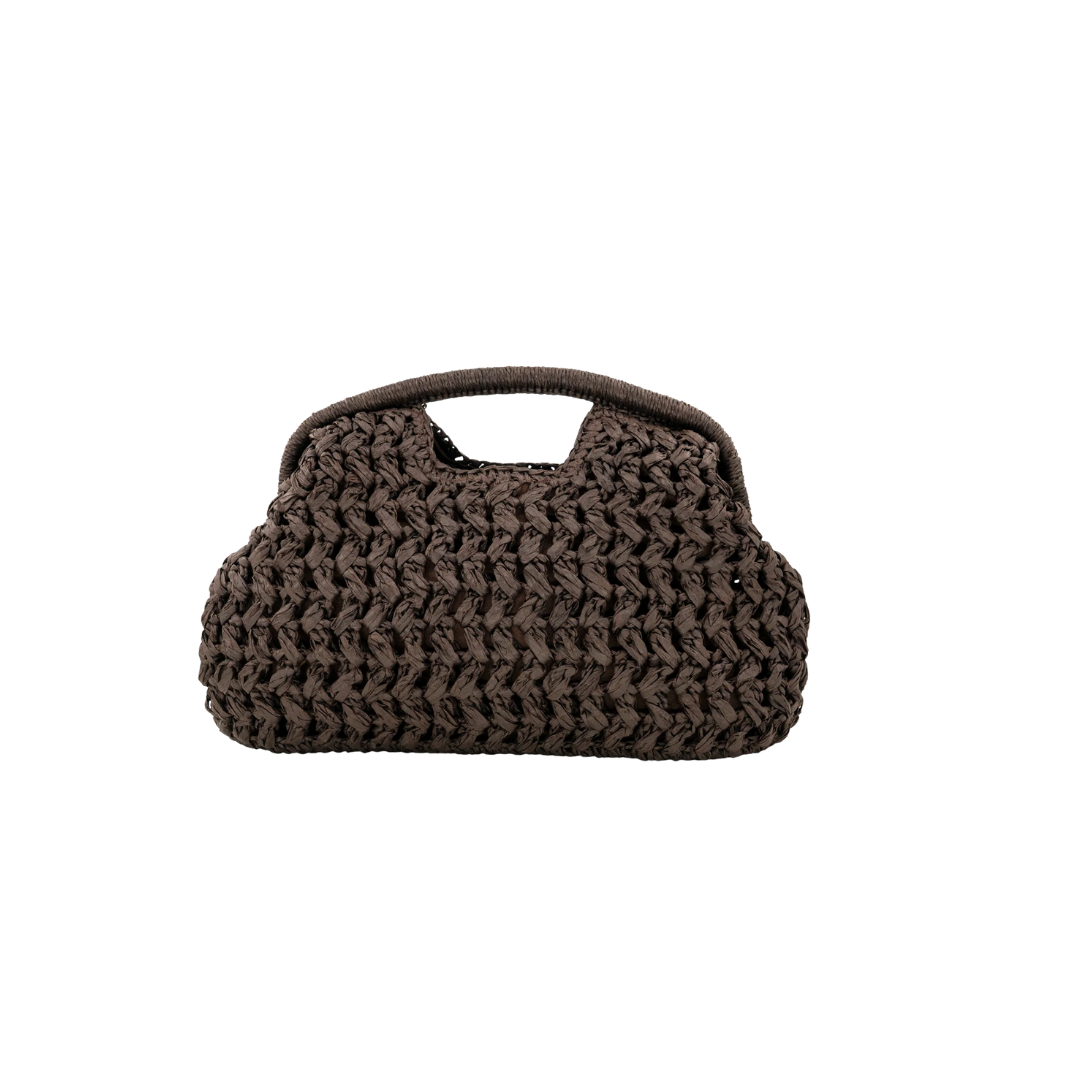 Woven Straw Chocolate Clutch