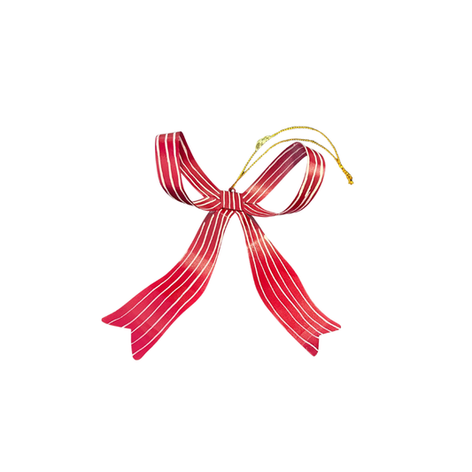 Hand Painted Bow Ornament {Red Candy Stripe]