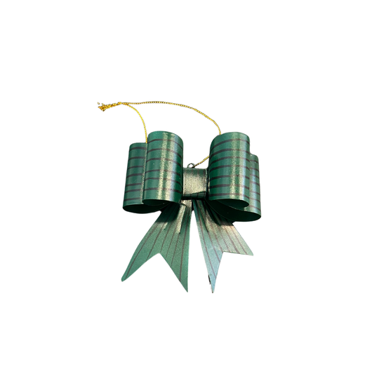 Hand Painted Bow Ornament {Double Layer Green Stripe}