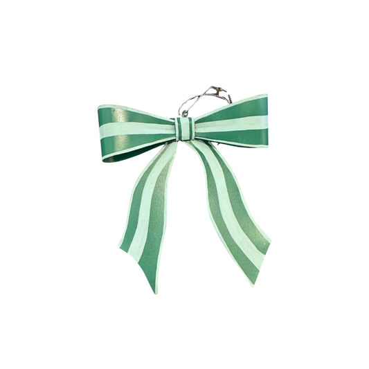 Hand Painted Bow Ornament {Chunky Green Stripe}
