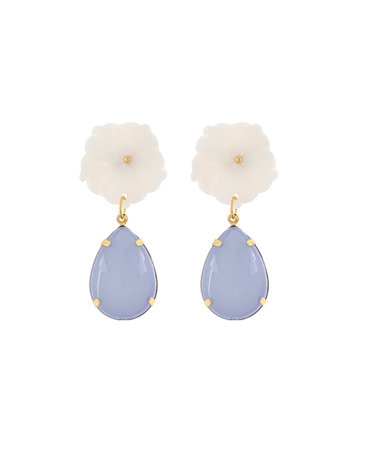 Floral with Blue Teardrop Earrings