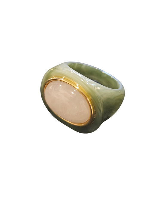 Jade/Pink Crystal Ring