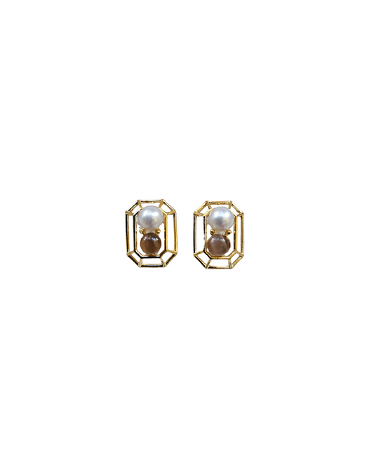 Pearl Layered Octagon Shape Earrings
