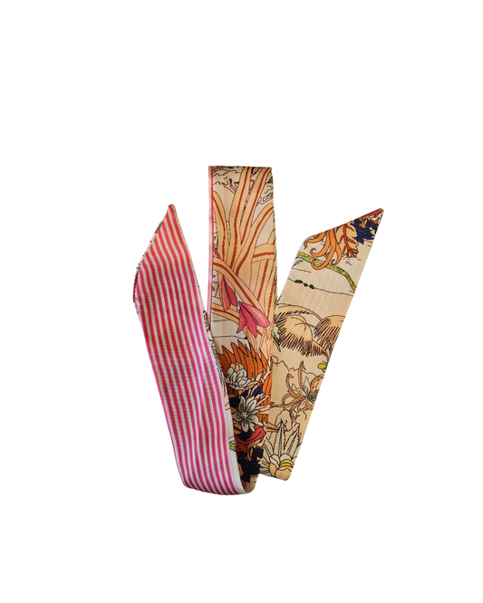 Pink Stripe and Floral Pattern Twilly
