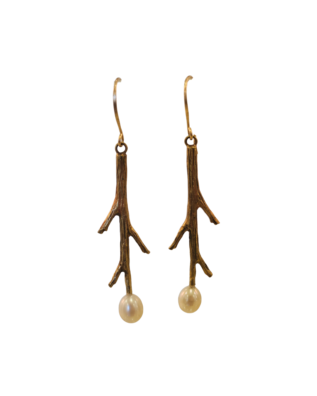 Brass Branch with Pearl Earring