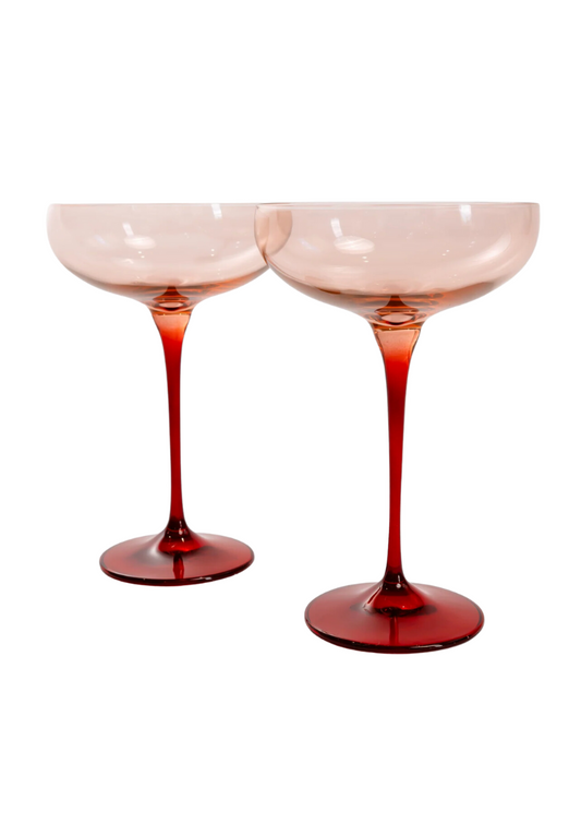 Estelle Colored Champagne Coupe - Set of 2 {Colorblock: Blush Pink + Red}