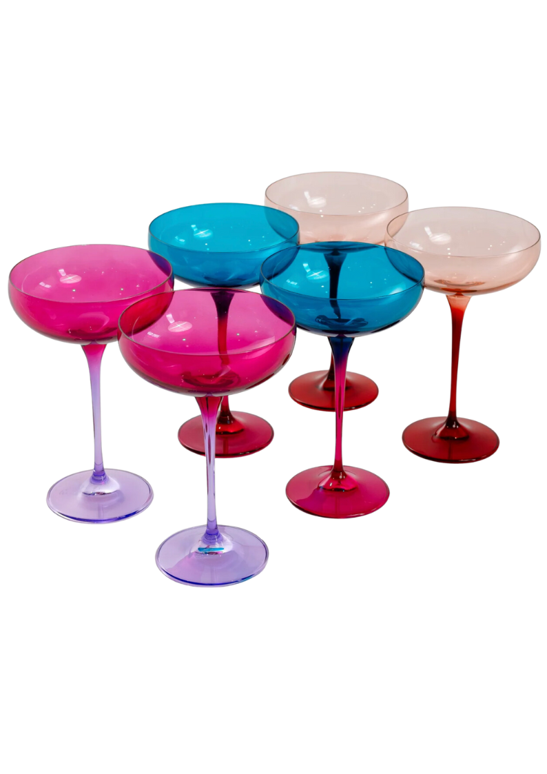 Estelle Colored Champagne Coupe Stemware - Set of 6 {Colorblock Jewel Toned Mixed Set}