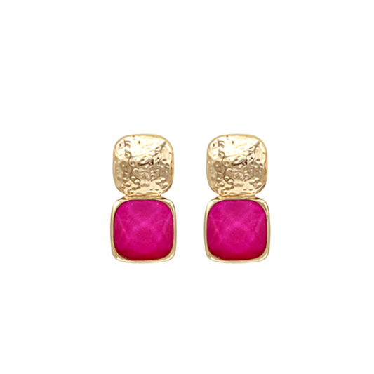 Bold Square Stone & Gold Earrings